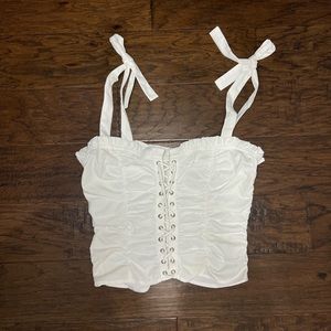 F21 Ruched Lace-Up Top | Color: White | Size: Small